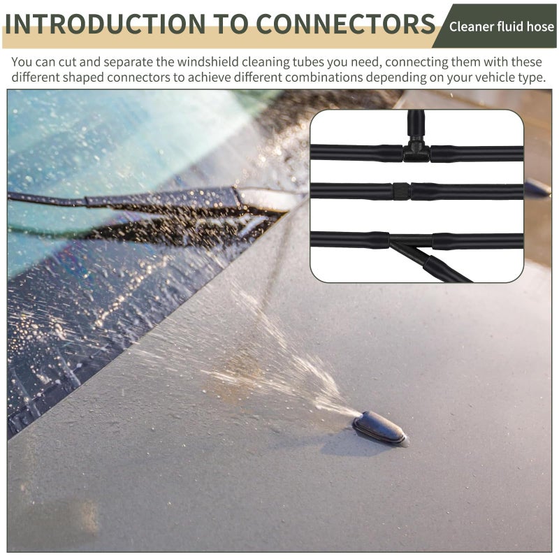 Tesnaao 30 PCS Car Windshield Washer Hose Kit  13.1Ft Washer Fluid Hose & T-type Y-type I-type Hose Connector  Connect Water Pump and Nozzle Mounting Kit  Universa Replace Accessories for Car (Black) - Image 3